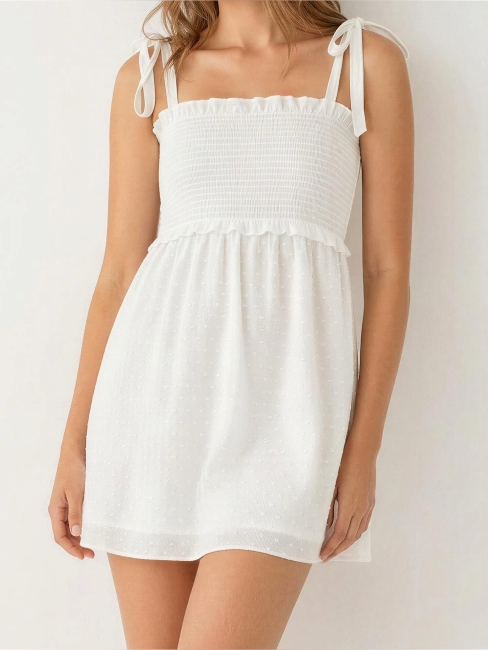 REFORMATION Dawson Mini Dress, White Swiss Dot, Small